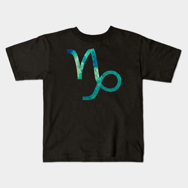 Capricorn Zodiac Watercolor Design Kids T-Shirt by OliveandMoon
